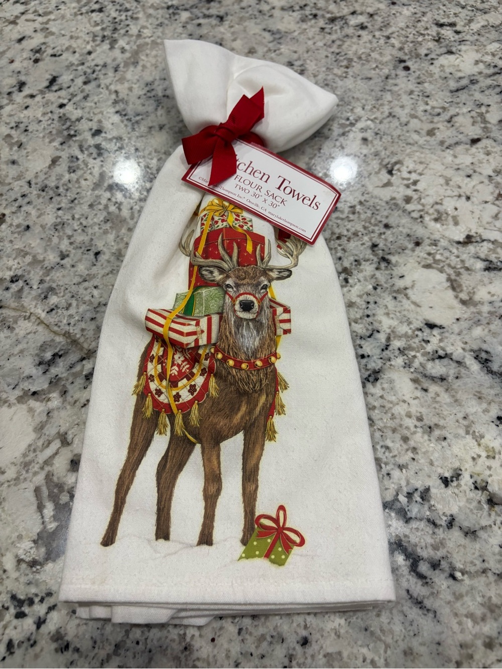 Mary Lake-Thompson Holiday Reindeer Flour Sack Towels Xmas Cottagecore 2pc